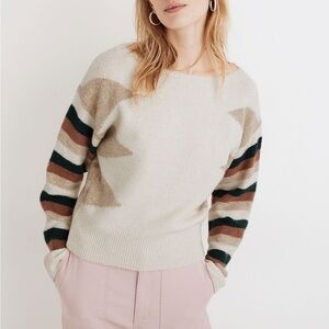 Madewell Stripe-Sleeve Geo Pullover Sweater
